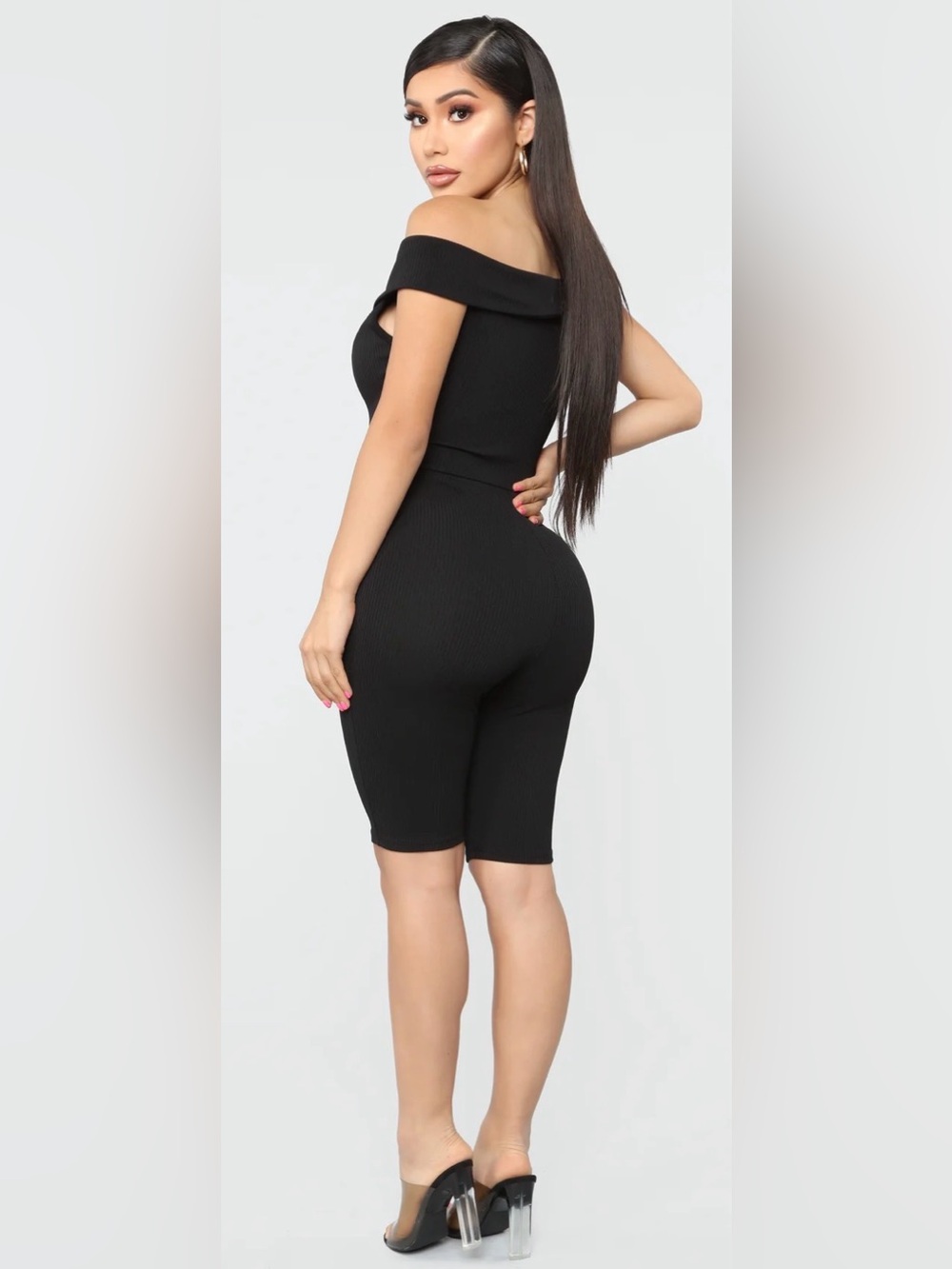 Fashion Nova Waiting For You Ribbed Biker Romper - Black - Picture 4 of 7